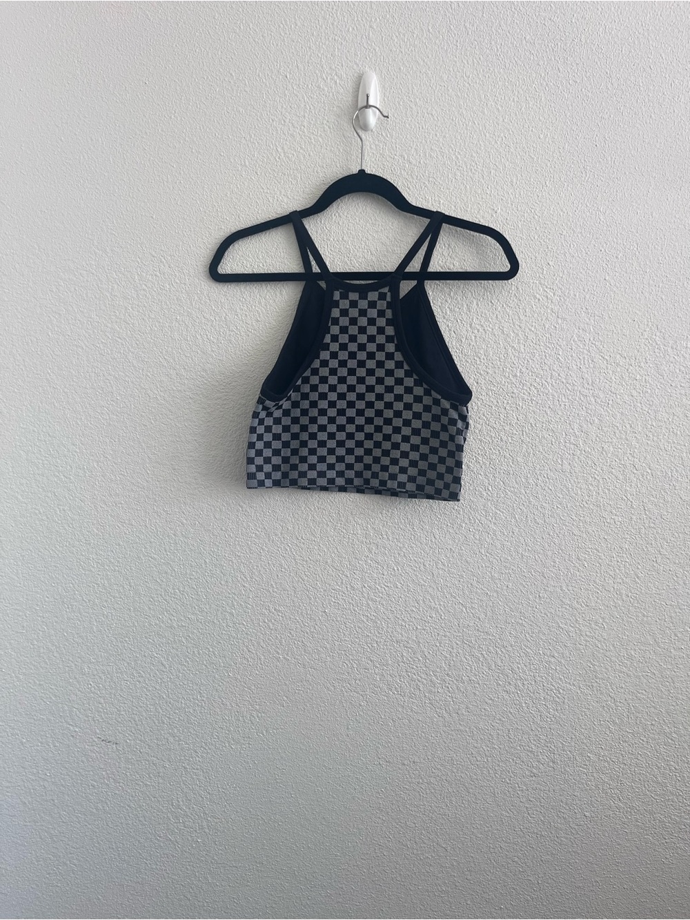 Kohl's Black and Gray Checkerboard Halter Crop Top - Picture 3 of 5